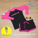 [Size S,M] ชุดว่ายน้ำ แขนยาว รุ่น Minerva (สีดำแขนสีชมพู) และ ขาสั้น