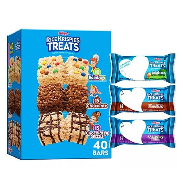 ขนมอร่อยสุดฮิต ผลิตและนำเข้า🇺🇸 ข้าวพองกรอบผสมมาร์ชเมลโล่ แสนอร่อย Kellogg’s Rice Krispies Treats Variety Pack, 40 ct. แพครวม3 รส. รสดั้งเดิม 15 ชิ้น,Rainbow 10 ชิ้น ,รสช๊อคโกแลต 15 ชิ้น (1.3 oz., 40 ct.) 1 กล่องบรรจุ 40 ชิ้น