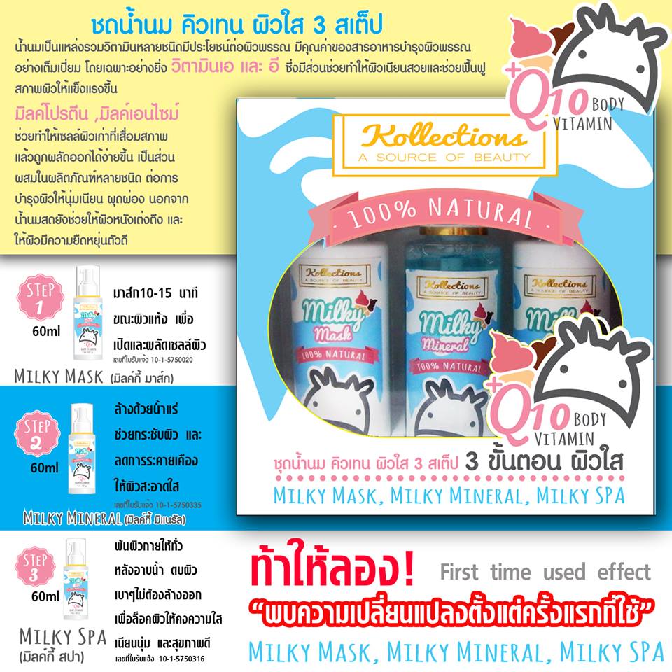 Kollections Milky + Q10 3Steps body spa คอลเลคชั่น ชุดน้ำนม