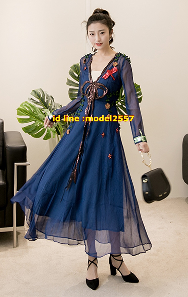 DB6112004 ชุดกระโปรงบานย้วยยาวโมฮีเมียนพริ้วไหวหรูหรามีระดับ ฟ้า S M L XL DB6112004 ตัว