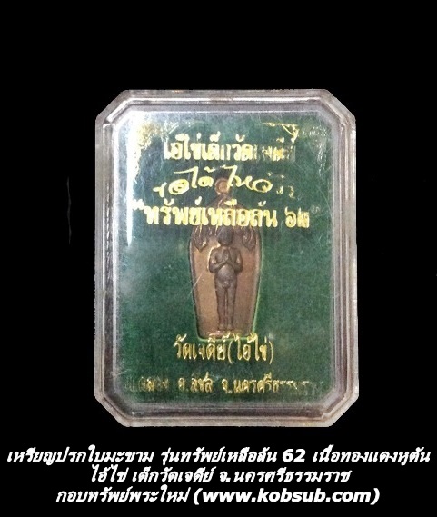 เหรียญปรกใบมะขาม รุ่นทรัพย์เหลือล้น 62 เนื้อทองแดงหูตัน ไอ้ไข่ เด็กวัดเจดีย์ จ.นครศรีธรรมราช