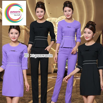 ชุดพนักงานนวดสปา ชุดพนักงานเสริมสวย ชุดสปาชุดนวดหญิง ภาพ S-3xl SK6403010 ชุด