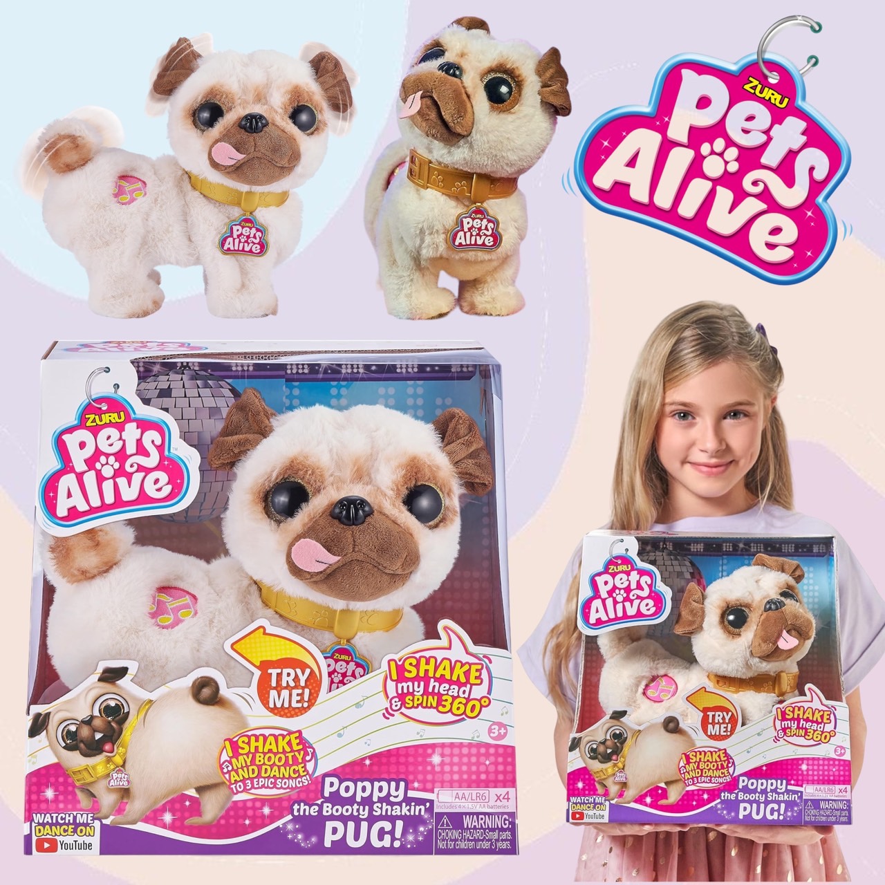 สัตว์เลี้ยงหมานักแดนซ์Pets Alive Poppy The Booty Shakin’ Pug – Interactive Dancing Plush Puppy by ZURU ราคา 2,290 บาท