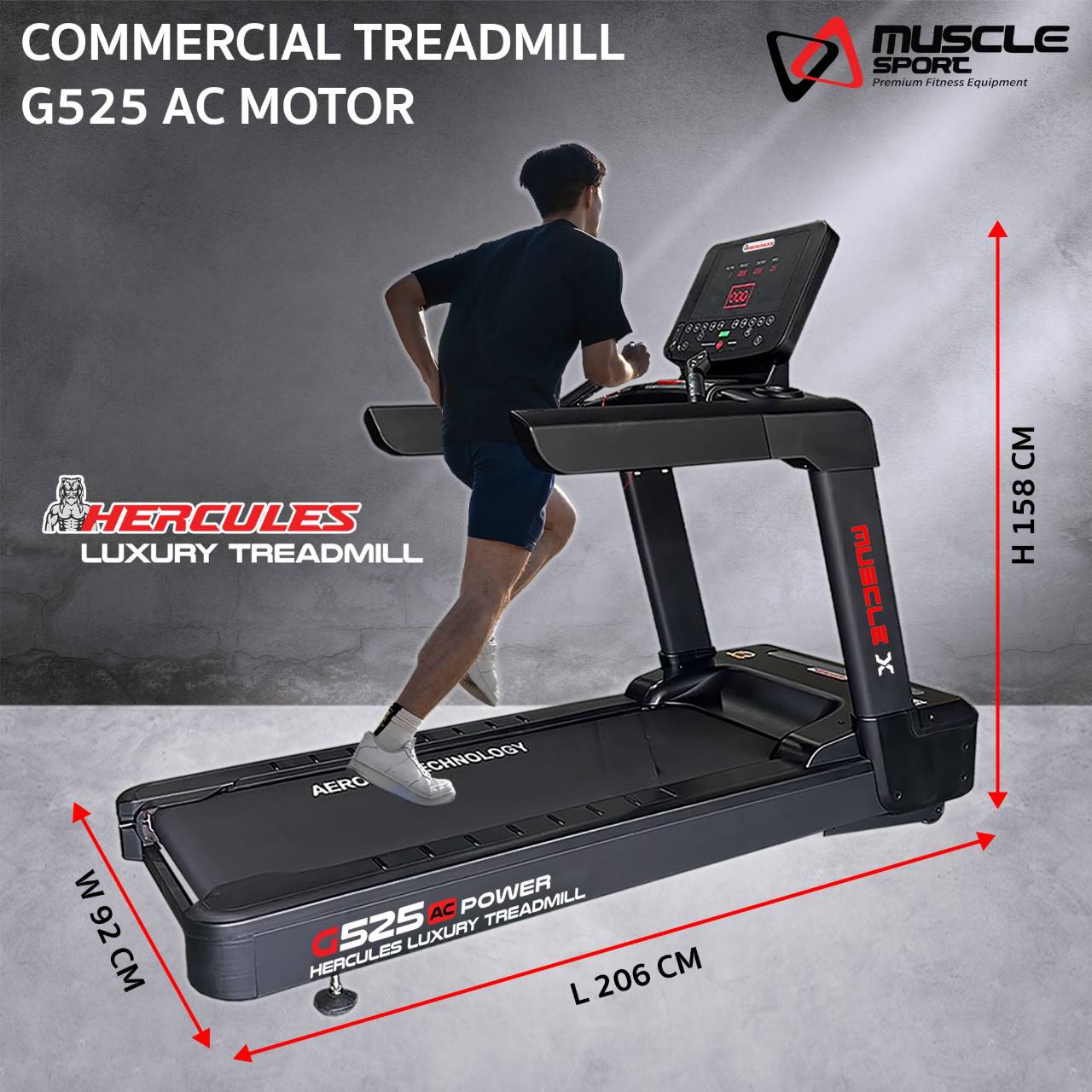 ลู่วิ่งไฟฟ้ามอเตอร์AC MuscleX Hercules G525 ลู่วิ่งไฟฟ้าฟิตเนส, ลู่วิ่งไฟฟ้าราคา