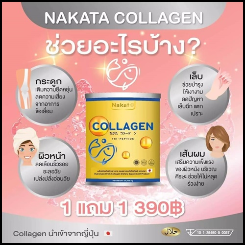 คอลลาเจนเพียว Nakata Collagen นาคาตะคอลลาเจน ( 1แถม1 )