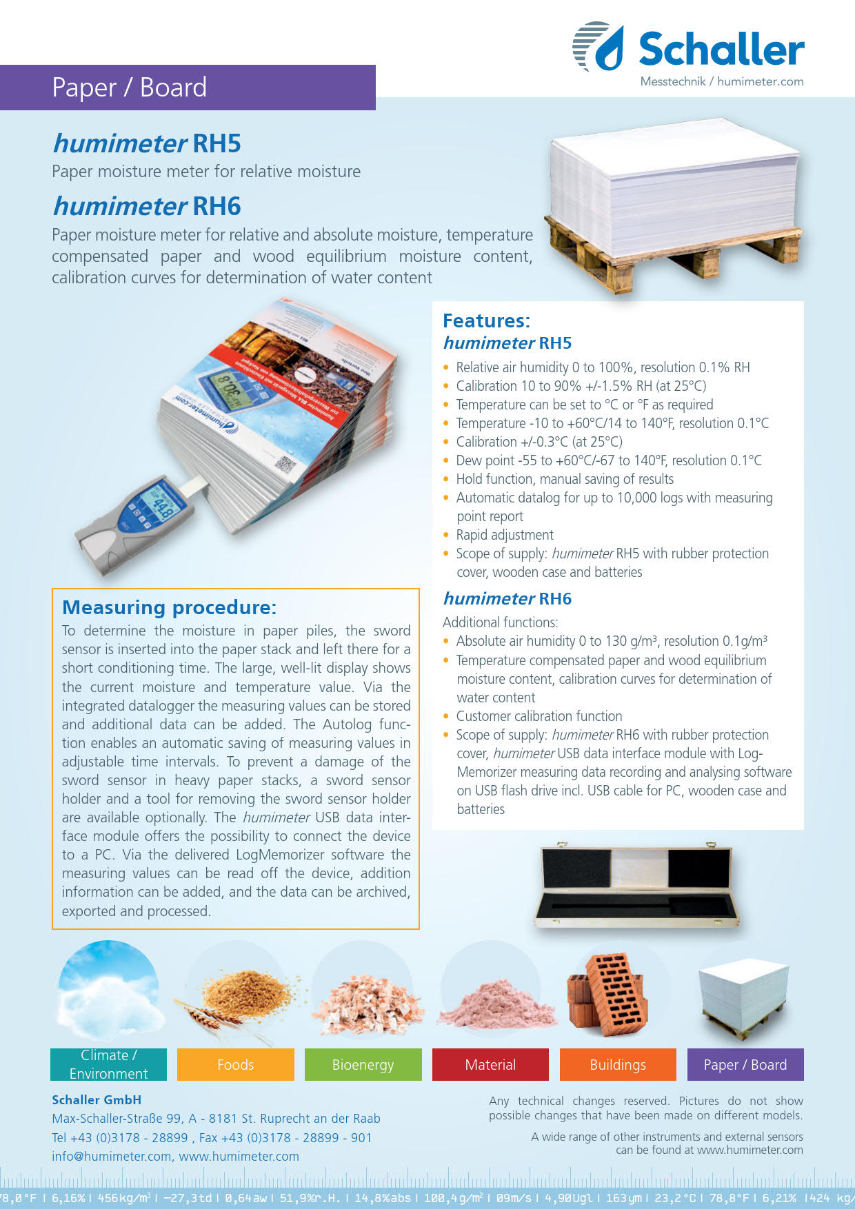 Schaller รุ่น RH-6 เครื่องวัดความชื้นกระดาษ,Paper moisture meter Relative air humidity:0～100%;Resolution:0.1%RH
