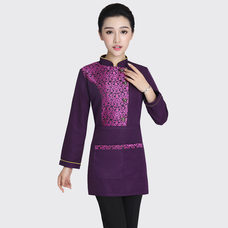 F6205005 เสื้อพนักงานต้อนรับ เสื้อพนักงานเสริฟ เสื้อพนักงานโรงแรม เสื้อพนักงานร้านอาหาร สีภาพ L-3XL F6205005 เสื้อ+ ผ้ากันเปื้อนตามรูป