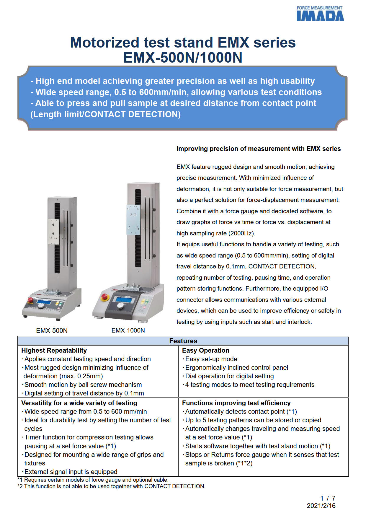 Imada รุ่นEMX-1000Nแท่นจับยึดสำหรับเครื่องทดสอบแรงดึงแรงกดแบบแนวตั้ง,Vertical Electric Measuring Stand/Speed Digital:0.5～600mm/min