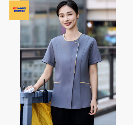 เสื้อพนักงานทำความสะอาด เสื้อแม่บ้าน เสื้อแม่บ้านโรงแรมรีสอร์ท เทา ฟ้า น้ำเงิน L-6XL D6807001 ตัว