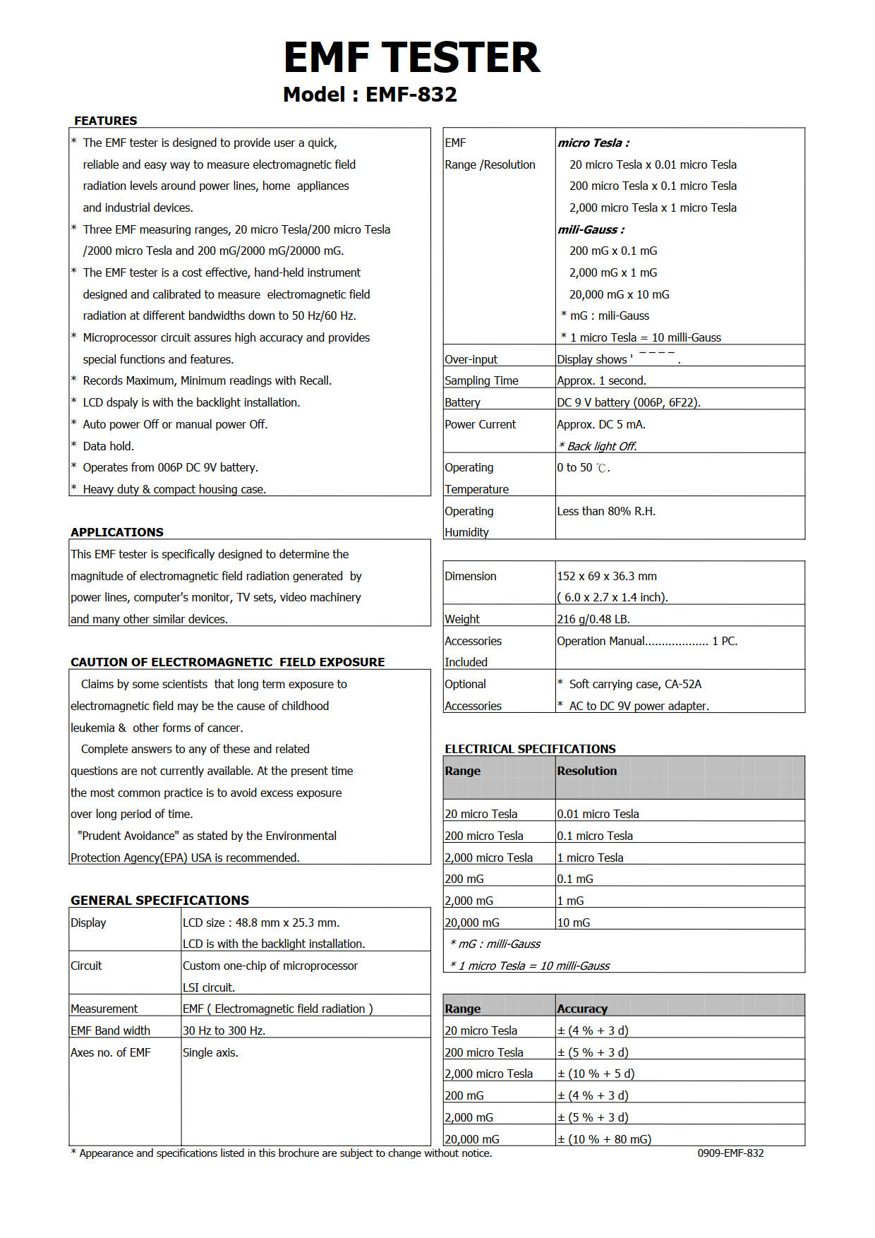 Lutron รุ่นEMF-832เครื่องวัดคลื่นแม่เหล็กไฟฟ้าแบบตัวเลขดิจิตัล,Electromagnetic Field Radiation Level Meter EMF TESTER