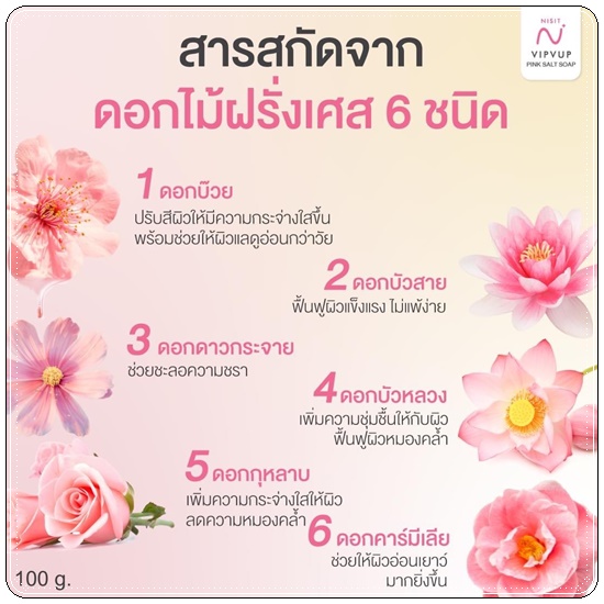 สบู่นิสิต NISIT VIPVUP SOAP Premiem Pink Salt สบู่เกลือชมพู