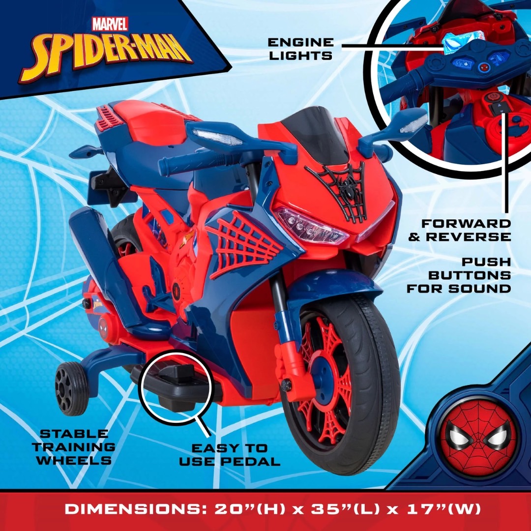 นำเข้า🇺🇸ซิ่งสุดเท่ไปกับSpiderman Motorcycle, Battery Ride on Toy - มอเตอร์ไซค์สไปเดอร์แมน Ages 3+ ราคา 9,990 บาท