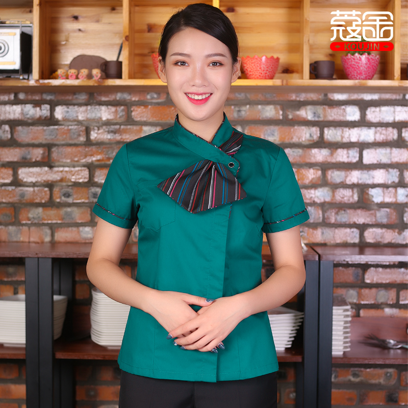 F6205007 เสื้อพนักงานต้อนรับ เสื้อพนักงานเสริฟ เสื้อพนักงานโรงแรม เสื้อพนักงานร้านอาหาร สีภาพ S-3XL F6205007 เสื้อ+ ผ้ากันเปื้อนตามรูป