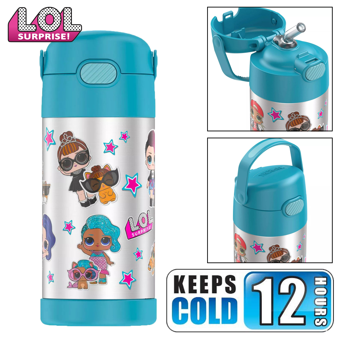 กระติกน้ำเก็บความเย็น Thermos L.O.L. Surprise! Remix 12oz FUNtainer Water Bottle with Bail Handle - Blue