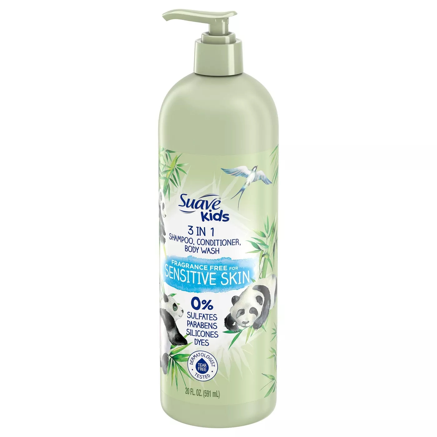 ใหม่ล่าสุด 🎉สูตรผิวบอบบาง ธรรมชาติ 100% แชมพู+ครีมนวดผม+ครีมอาบน้ำสำหรับเด็ก สูตรธรรมชาติ อ่อนโยนสำหรับเด็ก Suave Kids' 100% Natural Fragrance Free For Sensitive Skin (ไม่มีกลิ่น) 3-in-1 Shampoo + Conditioner & Body Wash - 20 fl oz