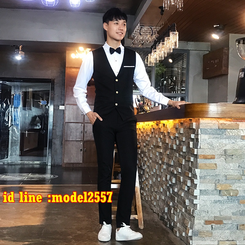 N6109001 ชุดพนักงานไนท์คลับ,Night wear,Tooling Bar Waiter,ชุดพนักงานบาร์,ชุดพนักงานโรงหนัง,ชุดพนักงานโรงละคร ดำ S-4XL N6109001 ตัว
