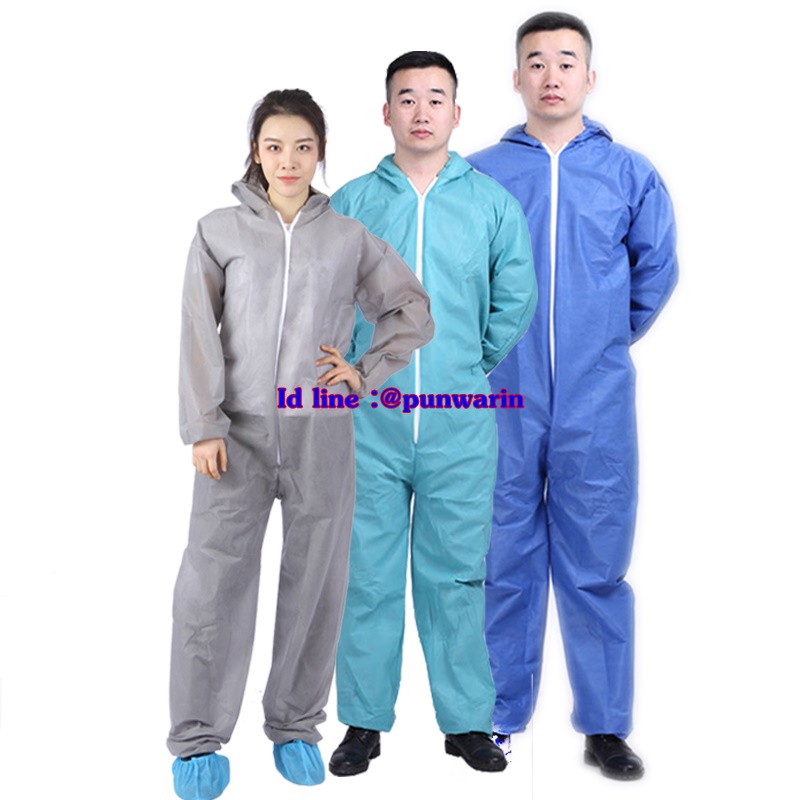 ชุด jumpsuit ชุดป้องกันที่ใช้แล้วทิ้งสยามคลุมด้วยผ้าไม่ทอสีสเปรย์แยกชายและหญิงกันฝุ่นแยกฟาร์ม สีภาพ M-3XL QC6303008 ตัว
