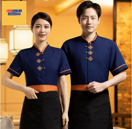 เสื้อฟอร์มพนักงานร้านอาหารกาแฟชานม Bushiyi จัดเลี้ยงโรงแรมร้านอาหารตะวันตก สำเนา เทา เขียว น้ำเงิน L-4XL F6807001 ตัว