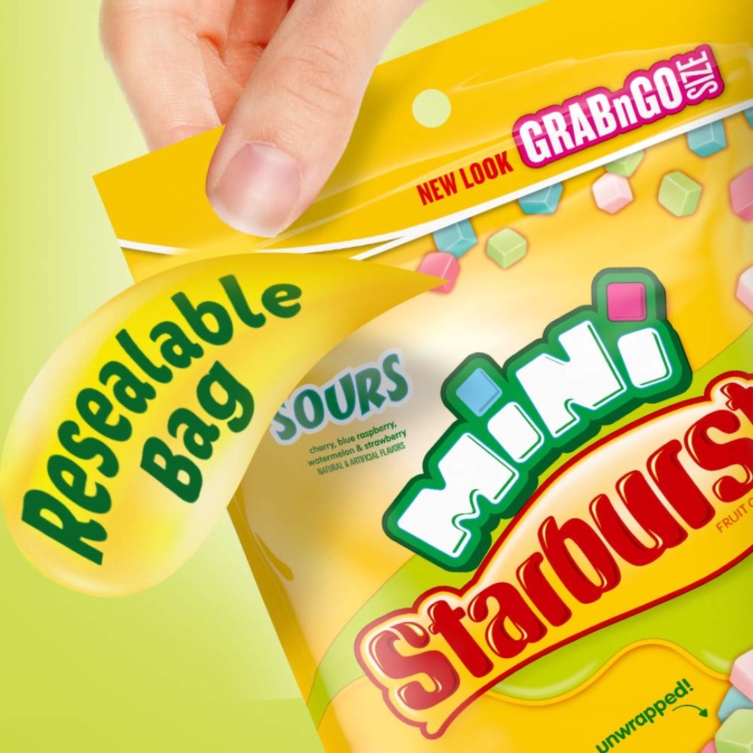 นำเข้า 🇺🇸 เปรี้ยวจี๊ด เคี้ยวเพลิน 🍓🍋🍒 STARBURST Minis Sours Candy – Bag 8.0 oz ลูกกวาดผลไม้เปรี้ยวหนึบ ราคา 350 บาท