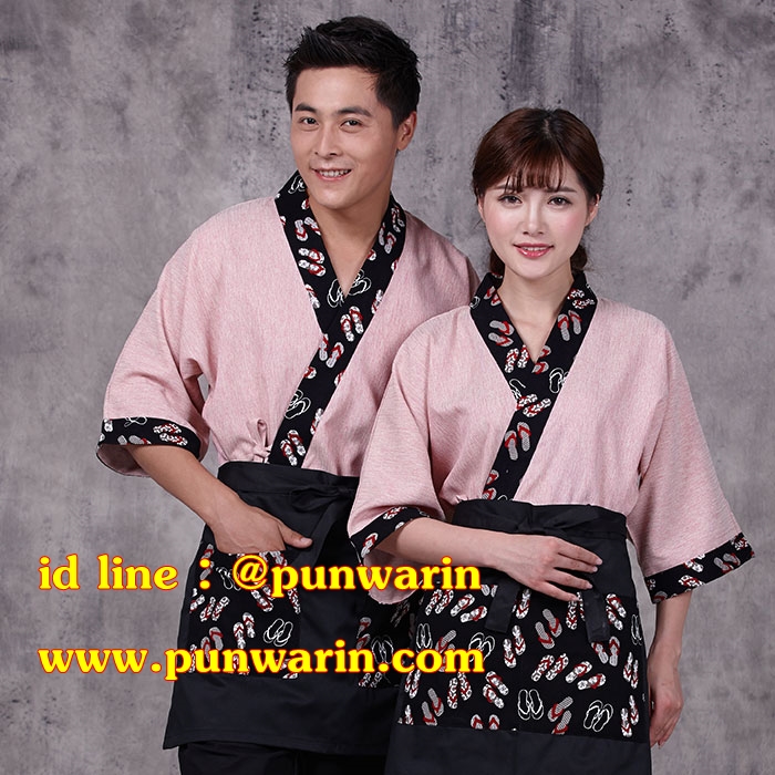 ชุดซูชิกิโมโนสไตร์ญี่ปุ่นเสริฟ สำหรับห้องอาหารญี่ปุ่นเกาหลีจีน เสื้อเชฟ พ่อครัว บริกร สีภาพ S M L XLXXL G6111002 เสื้อตัวเดียว