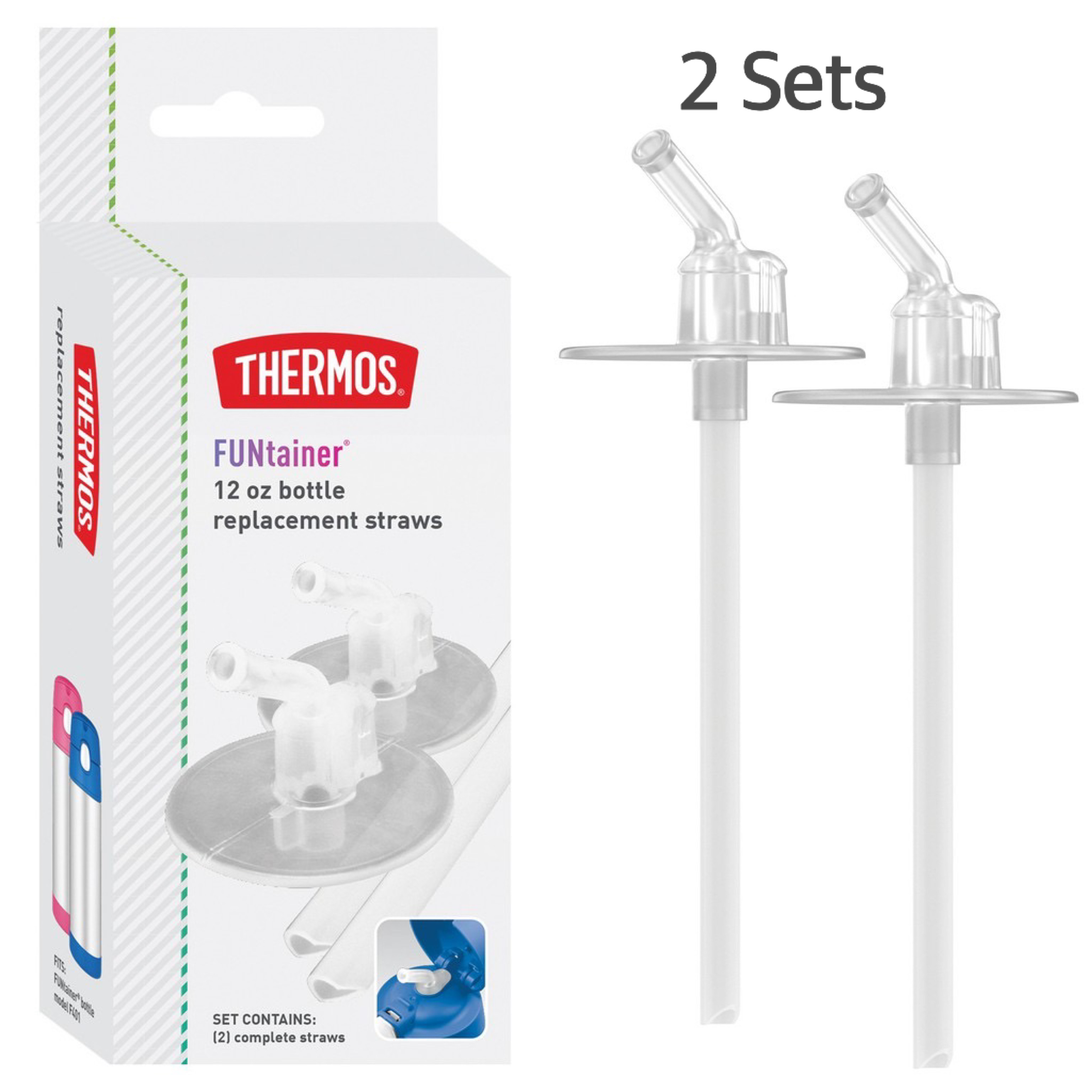 หลอดกระติกน้ำเทอโมส 2 sets หลอดอะไหล่ Thermos Replacement Straws for 12 Ounce Funtainer Bottle, Clear ราคา 390 บาท