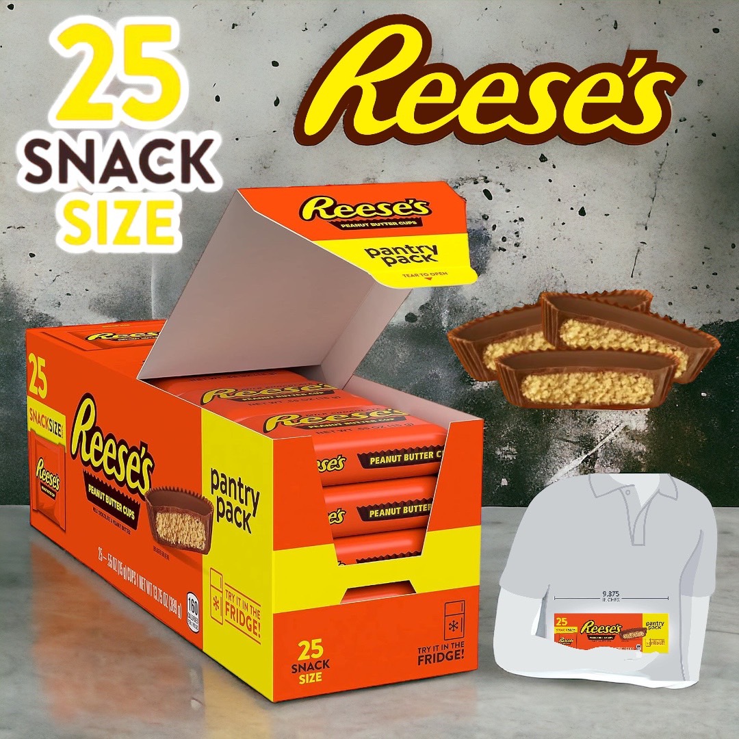 นำเข้า US Reese's Milk Chocolate Snack Size Peanut Butter Cups Candy, Pantry Pack 13.75 oz, 25 Pieces ราคา 790 บาท