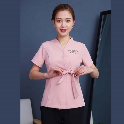 ชุดพนักงานนวดสปา ชุดพนักงานเสริมสวย ชุดสปาชุดนวดหญิง ภาพ S-4xl SR6404002 เสื้อตัวเดียว