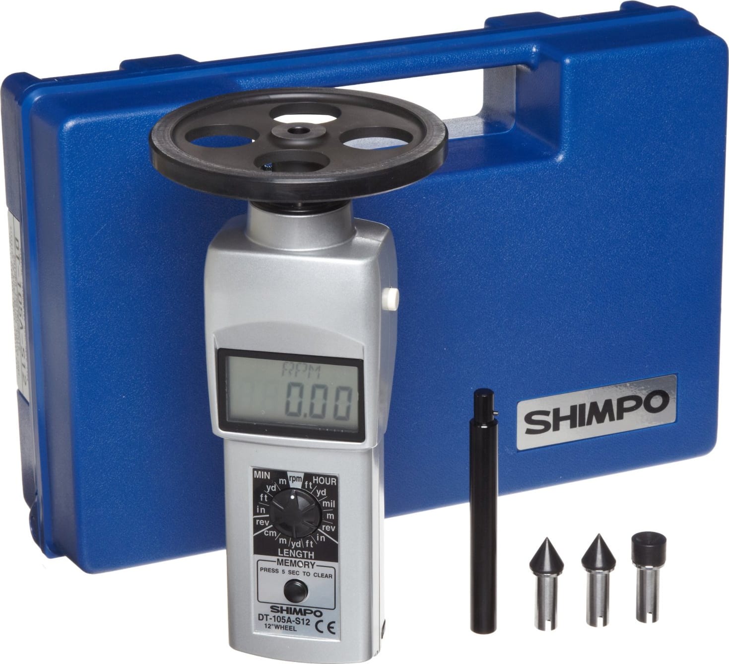 NidecShimpo รุ่นDT-105A-S12เครื่องวัดความเร็วรอบแสดงผลจอดิจิตอลกับล้อหมุนขนาด12นิ้วHandheld Tachometer Wheel Meas.range:0.10～25,000RPM,±0.006%