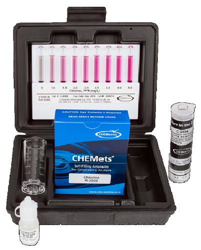 CHEMets รหัสสินค้าK-5808ชุดทดสอบคุณภาพน้ำค่าคลอลีนในน้ำ,Chlorine(hypochlorite) Visual Test Kit,Meas.range:0～1.55%ppm