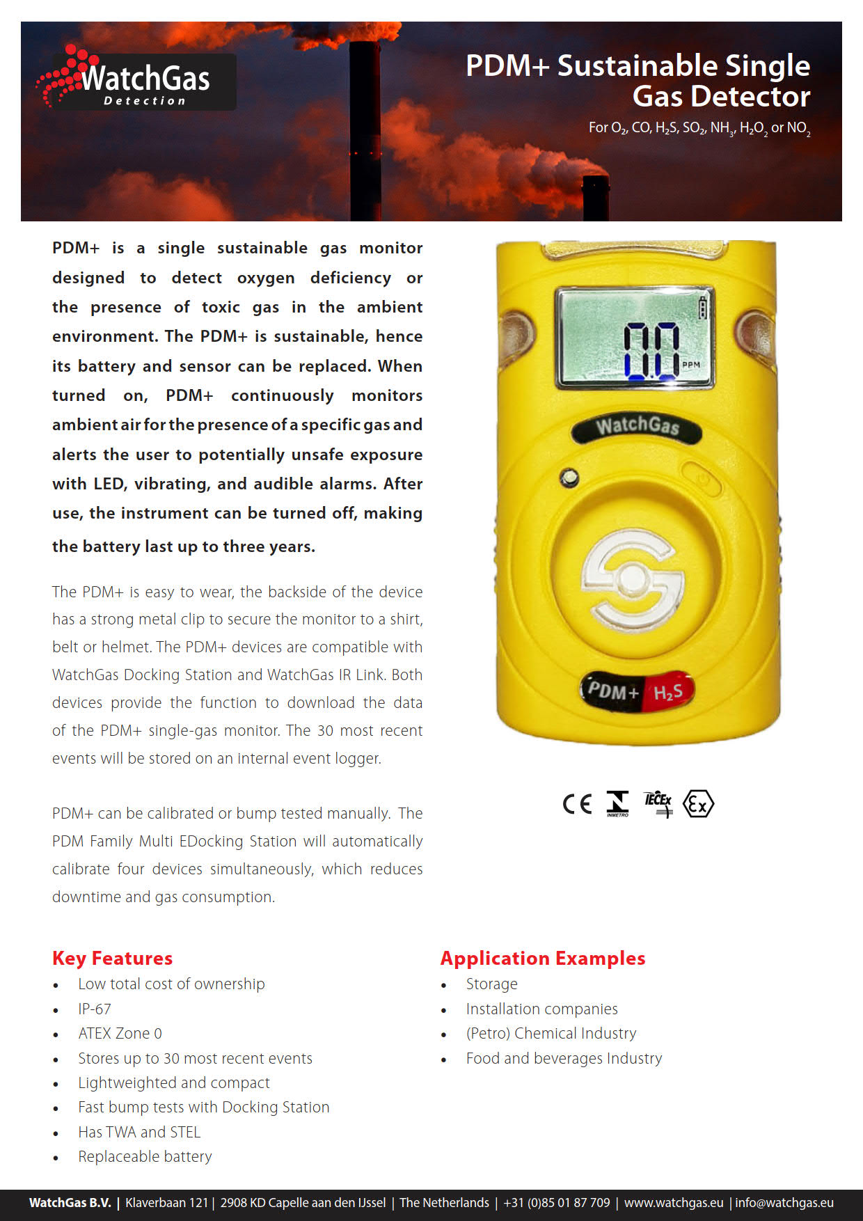 WatchGas รุ่นPDM+(O2)เครื่องวัดตรวจจับก๊าซออกซิเจนขนาดพกพาWatchGas PDM+Sustainable(O2)Single-Gas Detector