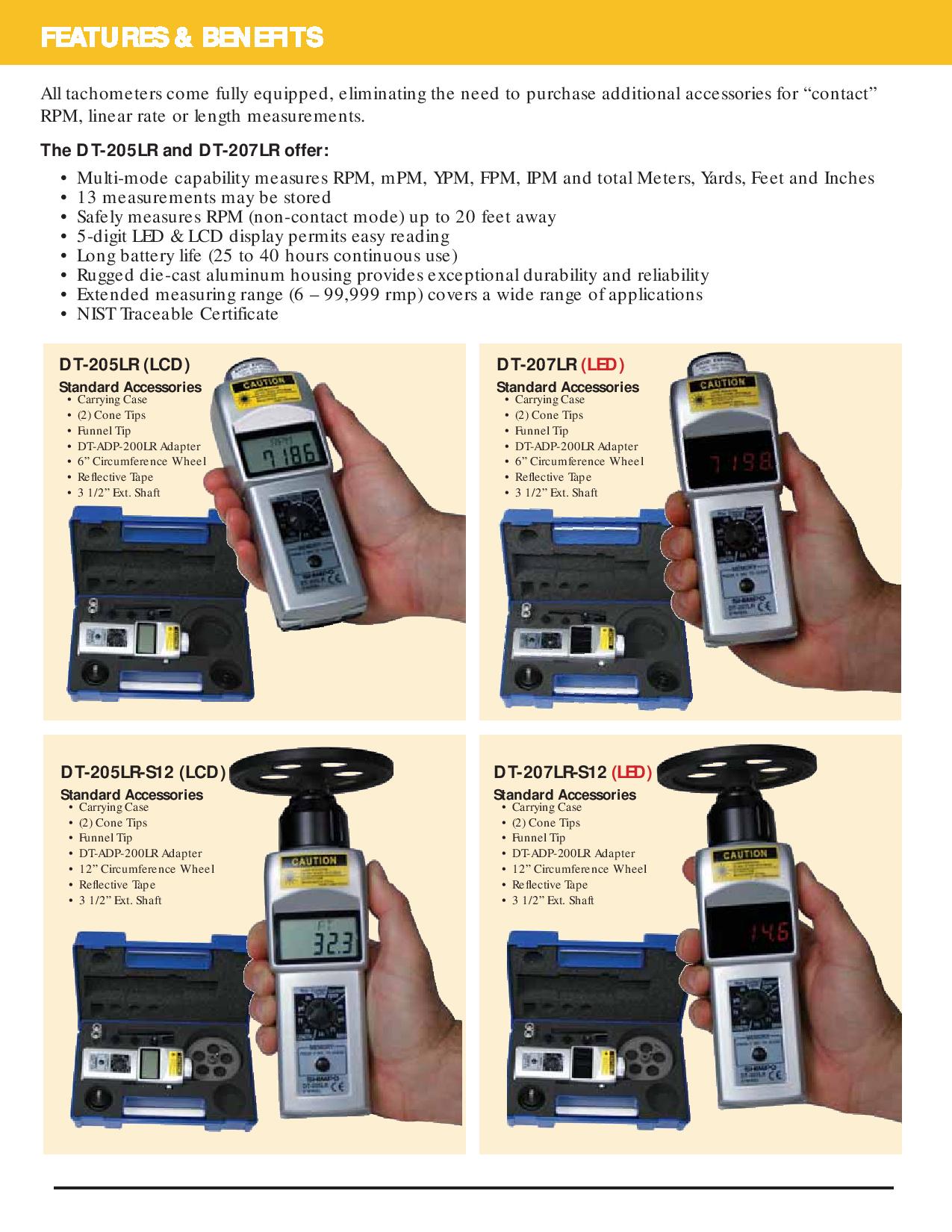 NidecShimpo รุ่นDT-205LR-S12เครื่องวัดวามเร็วขนาดล้อหมุน12นิ้ว,รอบHandheld Contact/Non-Contact LCD Tachometer LCD Display.