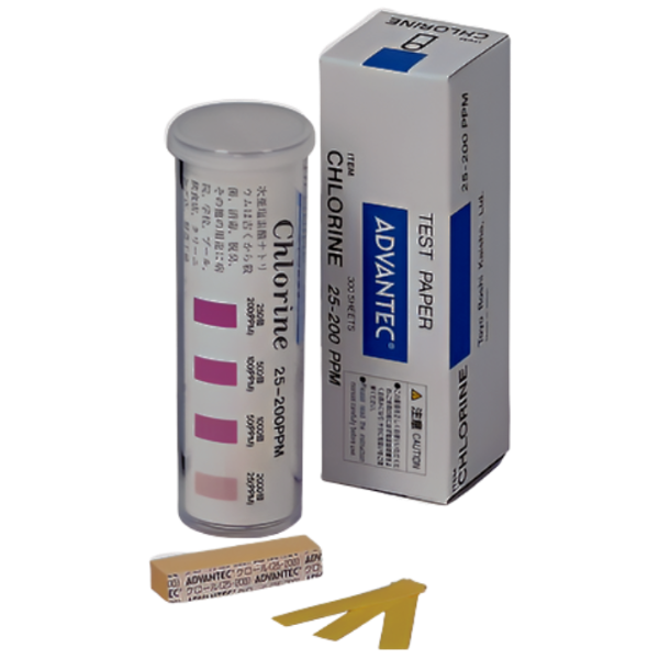 Advantec รหัสสินค้า 8010020 แถบกระดาษวัดค่าคลอรีน,Chlorine test strips,size:7x40mm,meas.range:25～200ppm,Quantity:300Strips/Pk