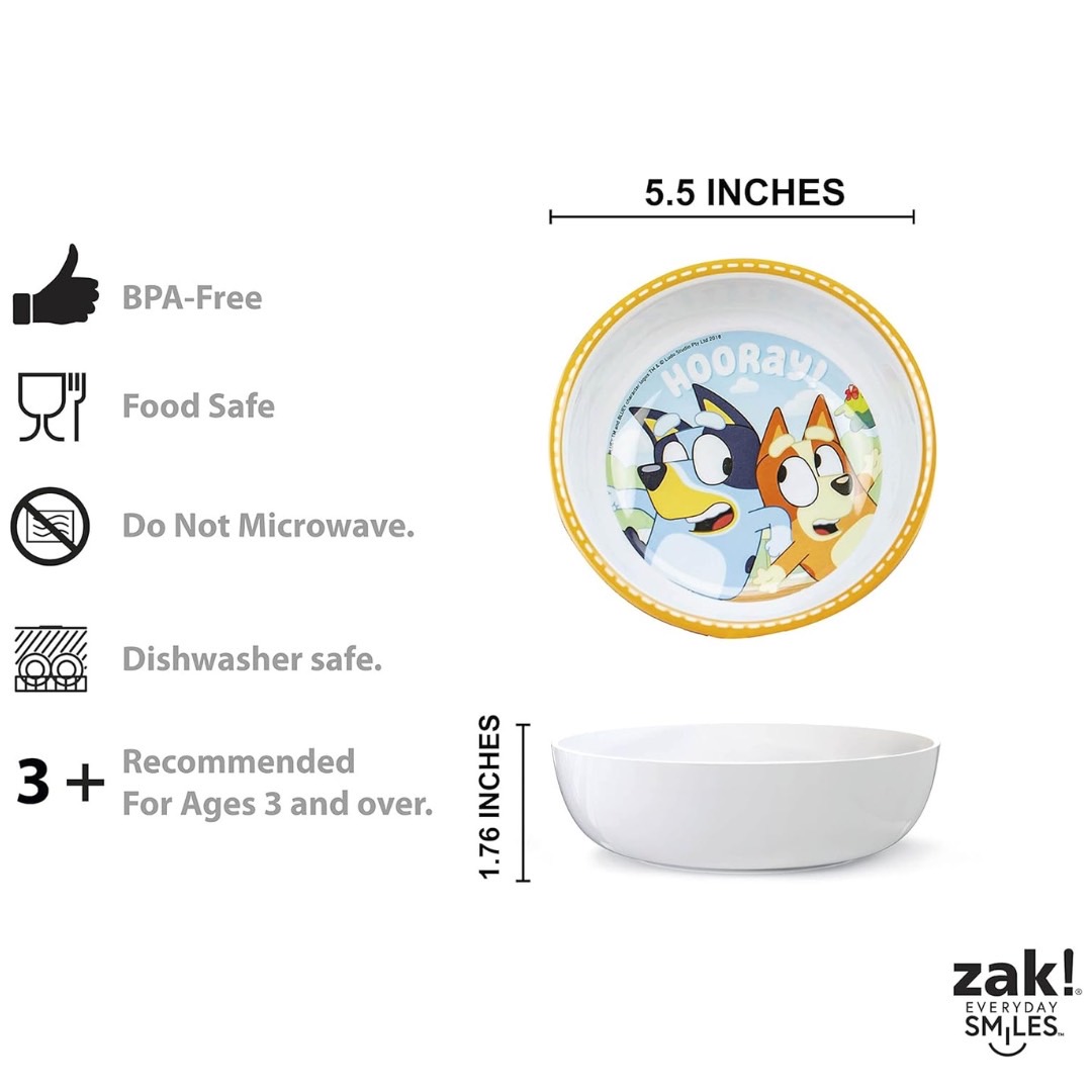 นำเข้า 🇺🇸 🍽สนุกทุกมื้อกับเซตอาหารสุดน่ารัก zak! Bluey - 5-Piece Dinnerware Set ทนทาน ปลอดภัย เหมาะสำหรับเด็กวัย 3 ปีขึ้นไป ราคา 1,950 บาท