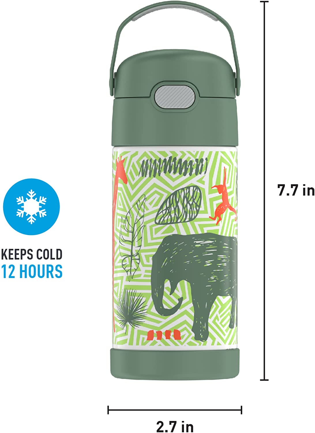 กระติกดูดน้ำแตนเลสหุ้มฉนวนสุญญากาศยี่ห้อ Thermos ของแท้ขนาด 12 ออนซ์ ลาย Jungle Kingdom ราคา 990 - บาท