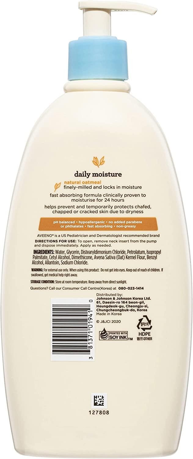 Aveeno Baby Daily Moisture Lotion, Fragrance Free, 18 Ounce โลชั่นบำรุงผิวลูกน้อยอย่างอ่อนโยน ไร้แอลกอฮอล ขนาด 18 ออนซ์