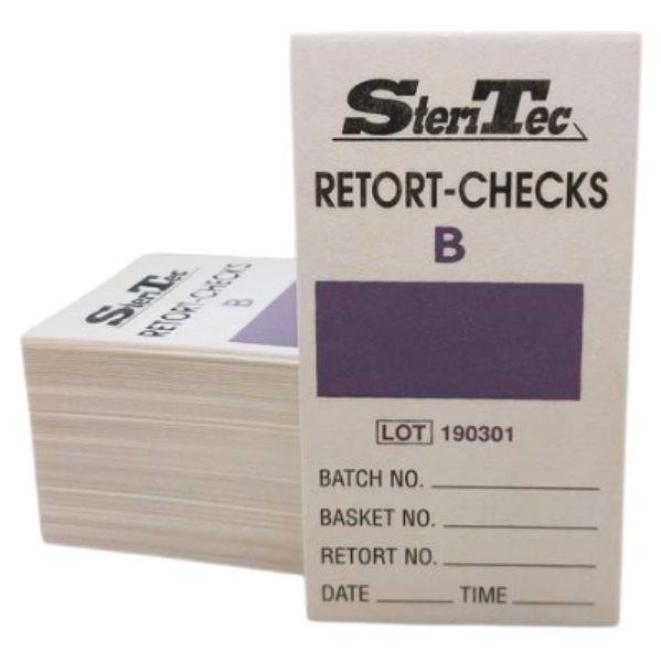 SteriTec รหัส RC101/D-250 แผ่นตรวจสอบตัวบ่งชี้การบรรจุ,Retort checks grade D,checks canning indicators for steam&water processes,RC101/D:25minutes +/-2.5m(250 units)