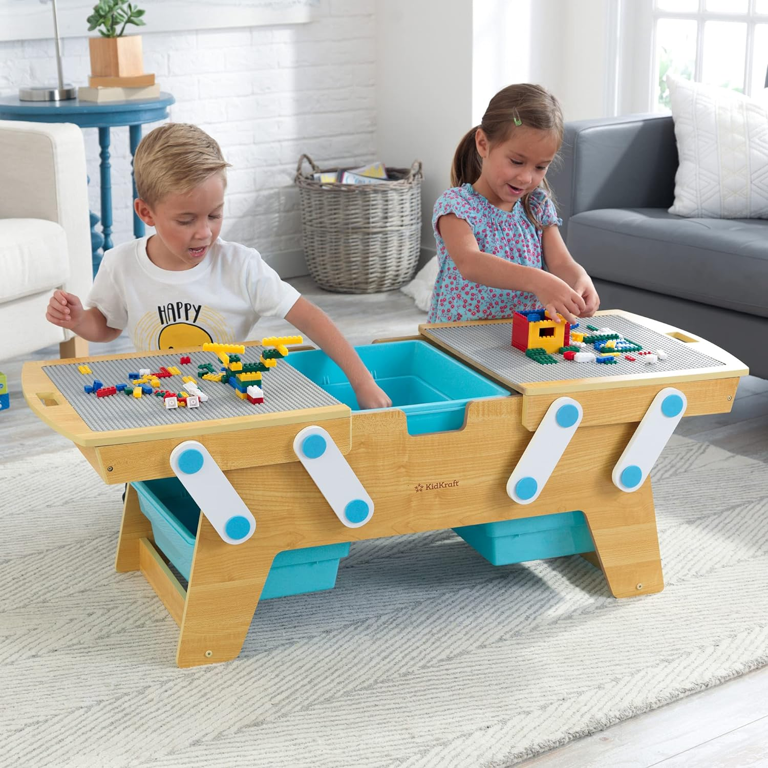 นำเข้า USA KidKraft Building Bricks Play N Store โต๊ะกิจกรรมไม้, ที่เก็บของเล่นเด็กพร้อมถัง, รวมบล็อกมากกว่า 200 ชิ้น ราคา 16,900 บาท