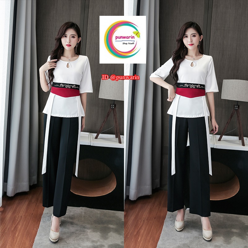ชุดพนักงานนวดสปา ชุดพนักงานเสริมสวย ชุดทำงาน ชุดสูท แดง ฟ้า S-3XL SK6403007 ชุด