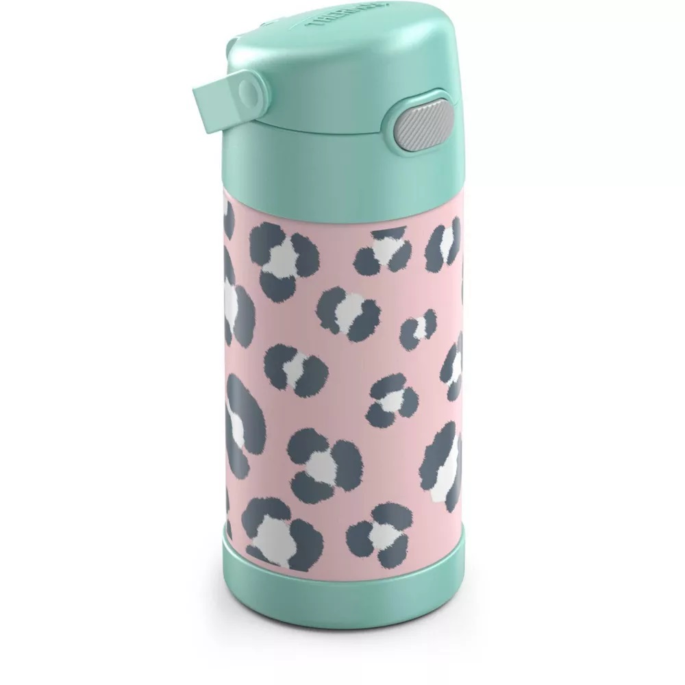 กระติกดูดน้ำแตนเลสหุ้มฉนวนสุญญากาศยี่ห้อ Thermos ของแท้ขนาด 12 ออนซ์ ลาย Black Animal Print ราคา 990 - บาท