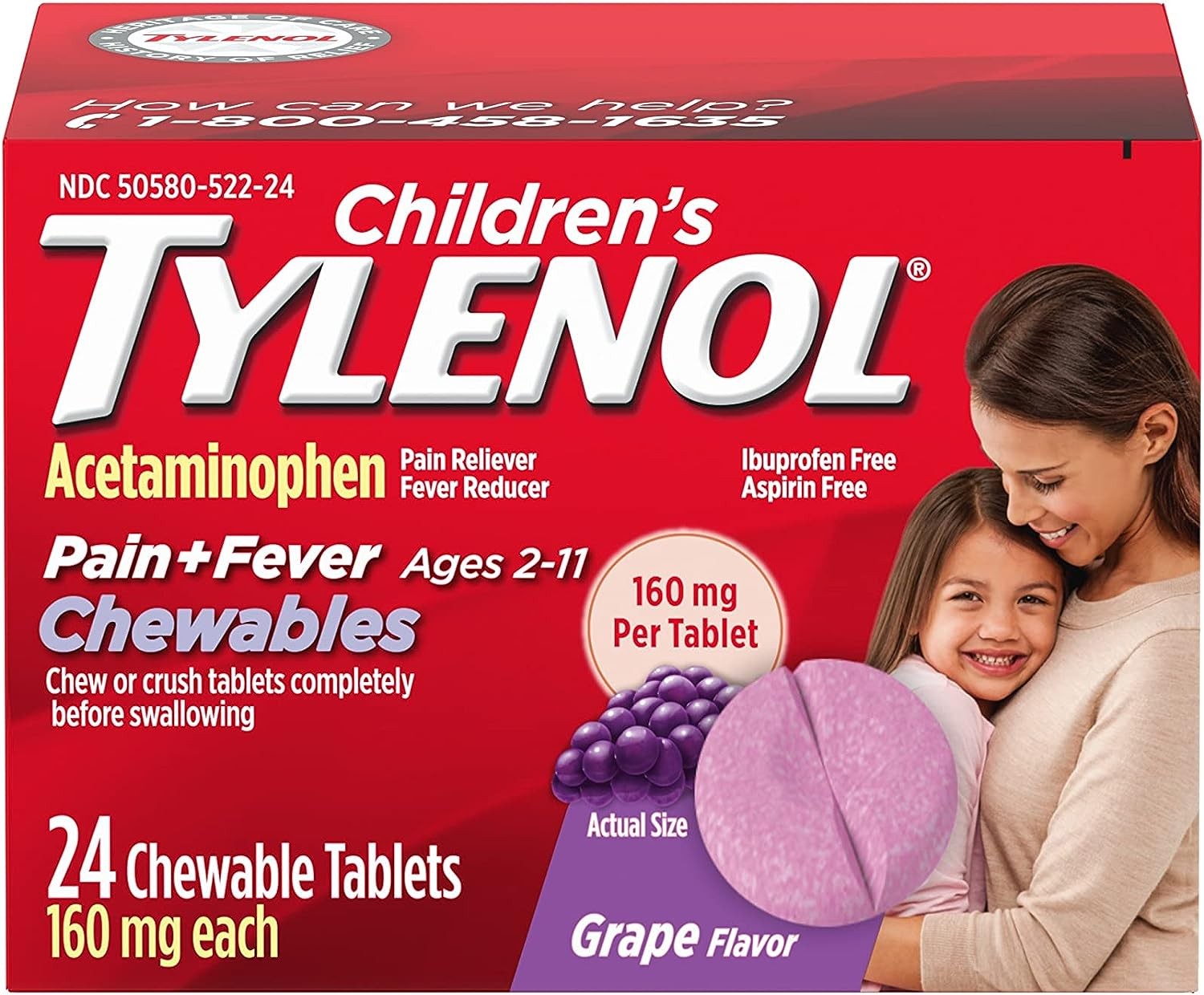 เม็ดเคี้ยวลดไข้Tylenol Children's Chewable, Grape, 24 เม็ด , ราคา 490 บาท