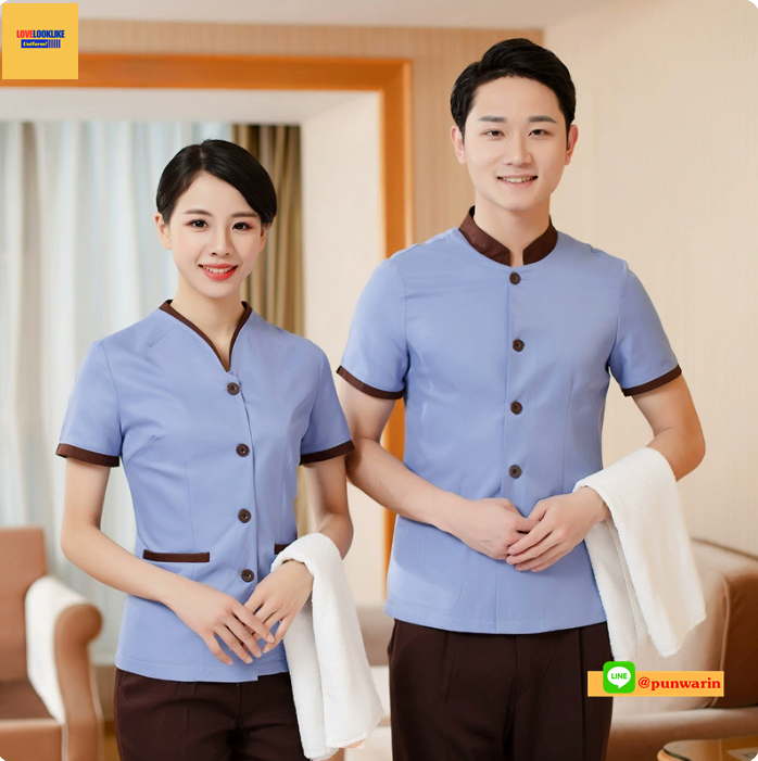 เสื้อพนักงานโรงแรม เสื้อแม่บ้าน เสื้อพ่อบ้าน เบลล์ สีภาพ L-4XL D6205002 เสื้อตัวเดียว