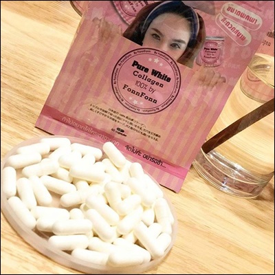 เพียวไวท์ คอลลาเจน แบบเม็ด (Pure white Collagen 100% By Fonn Fonn) แบบซอง แคปซูล โฉมใหม่ 2 ซอง ส่งฟรี EMS