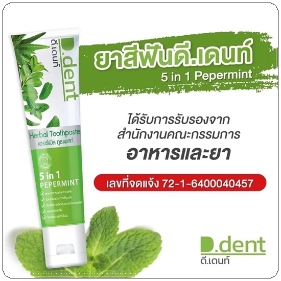 ยาสีฟัน D.dent Herbal Toothpaste ดีเด้นท์ ยาสีฟันสมุนไพร (1แถม1)