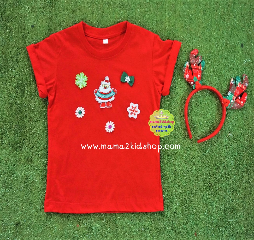 เสื้อยืดสีแดงลายซานต้า