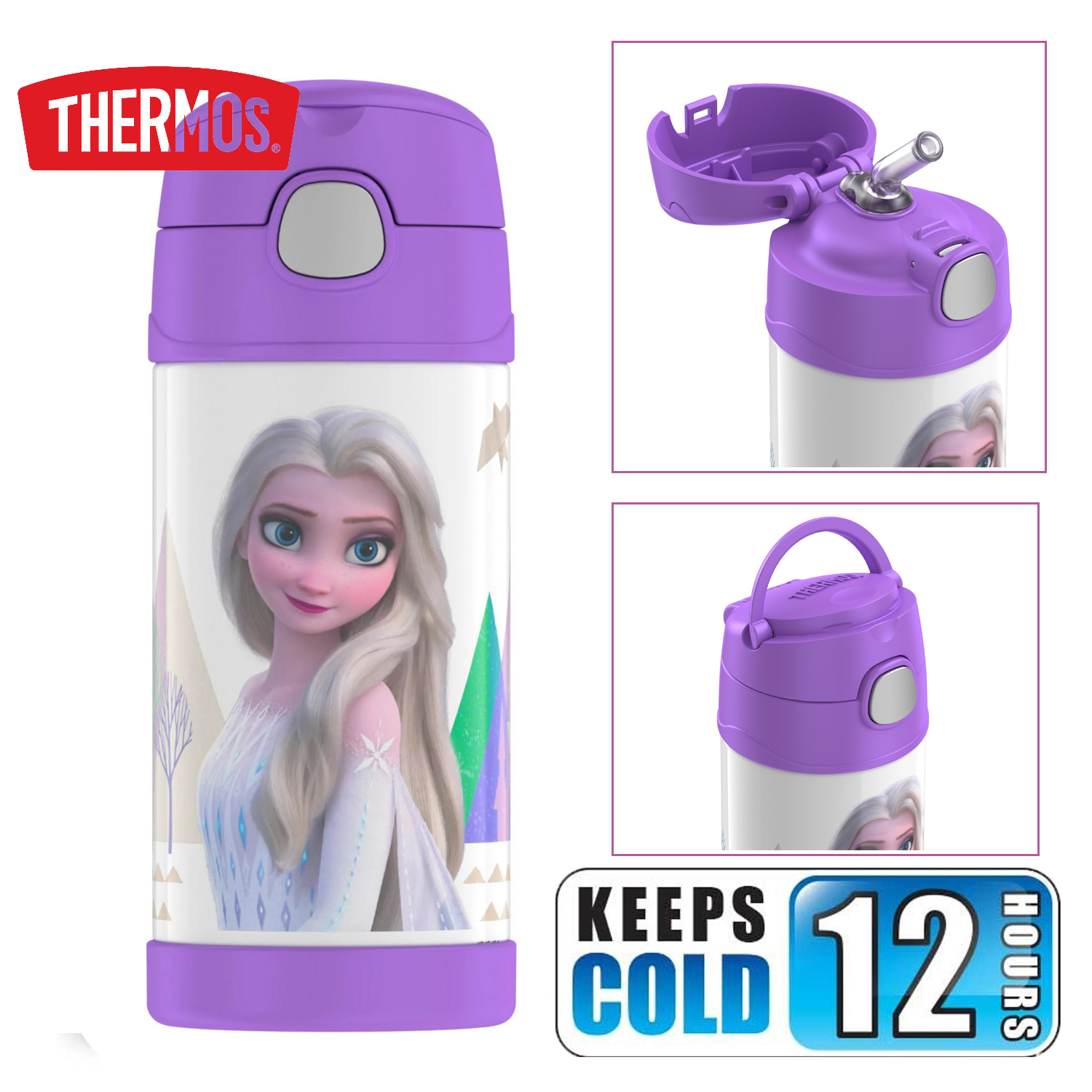 Thermos Kids Stainless Steel Vacuum Insulated Funtainer straw bottle, Frozen, 12 fl oz ราคา 890.- บาท