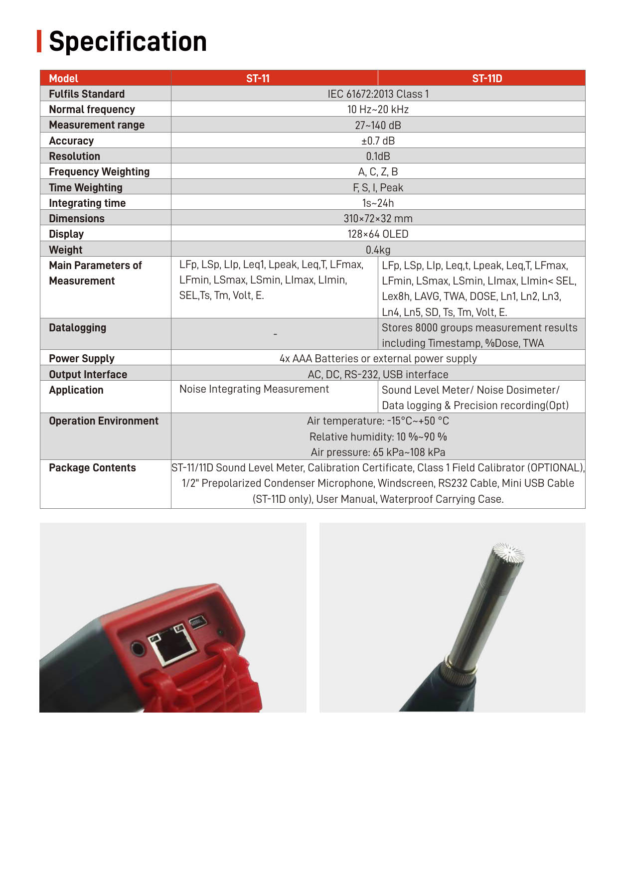 Scarlet รหัส ST-11D เครื่องวัดเสียง,Sound Level Meter Class-1,Meas. Range:27～140dB.