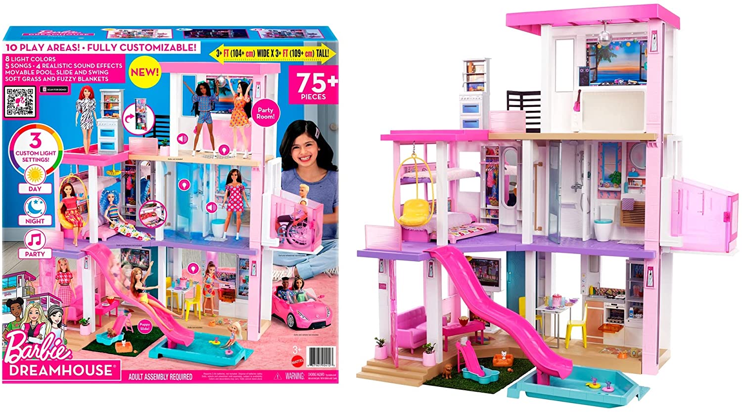 บาร์บี้ บ้าน พร้อมสระว่ายน้ำ สไลด์ ลิฟต์ และระบบแสงสีเสียง Barbie® New DreamHouse® Dollhouse with Pool, Slide, Elevator, Lights & Sounds ราคา 12900 - บาท