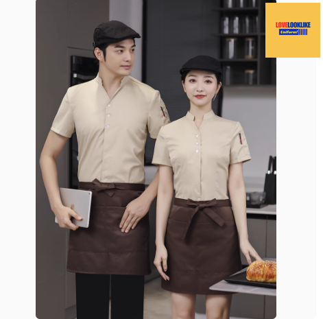 เสื้อพนักงานต้อนรับ เสื้อพนักงานเสริฟ เสื้อพนักงานโรงแรม เสื้อพนักงานร้านอาหาร เสื้อพนักงานซุปเปอร์มาร์เก็ต เสื้อพนักงานร้านกาแฟ น้ำตาลอ่อน M-5XL F6805003 เสื้อ
