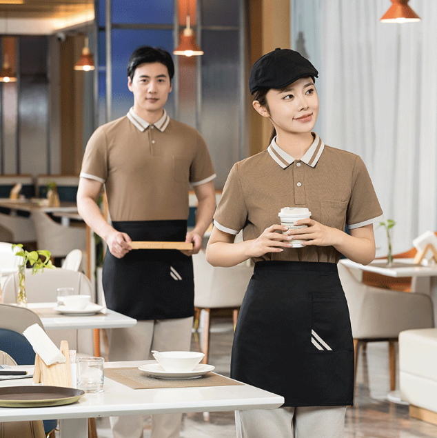 เสื้อฟอร์มพนักงานร้านอาหารกาแฟโรงแรม แขนสั้น สีภาพ M-5XL F6706006 เสื้อ ** ขั้นต่ำ 2 ตัว