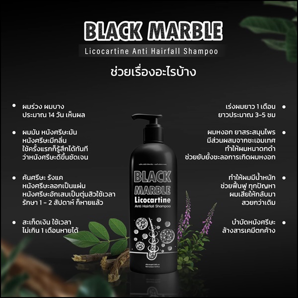 แชมพูแบล็คมาร์เบิ้ล Black Marble Licocartine แชมพูผสมครีมนวด (ส่งฟรี)